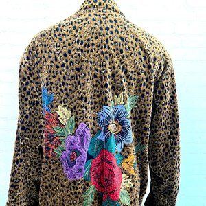 90's Velvet Animal & Floral Print Jacket/Coat - Size Medium - Unisex - Platinum
